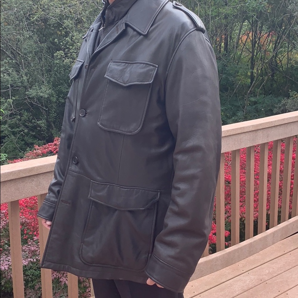 “Winter is coming.”Plush leather multi way jacket